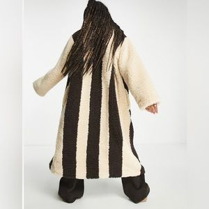 ASOS DESIGN hero two tone bonded borg maxi coat in brown